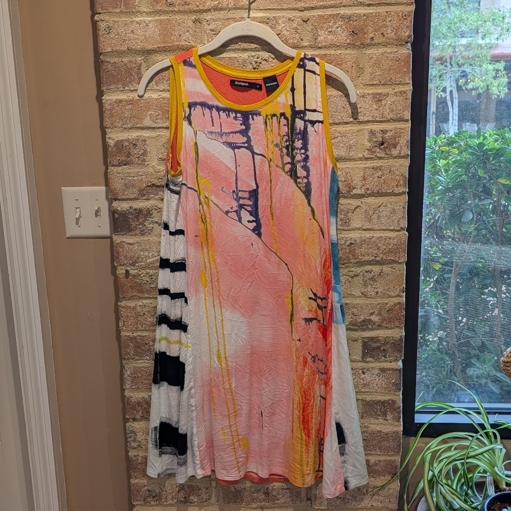 Desigual Women's Multicolor Sleeveless Tank Dress - Yellow Trim